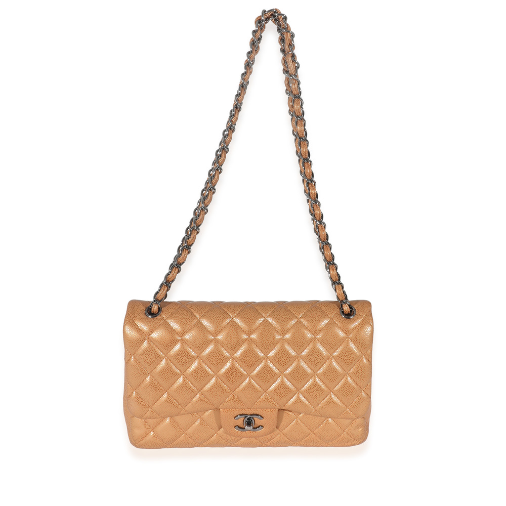Chanel Gold Metallic Caviar Jumbo Double Flap Handbag - Picture 6 of 8